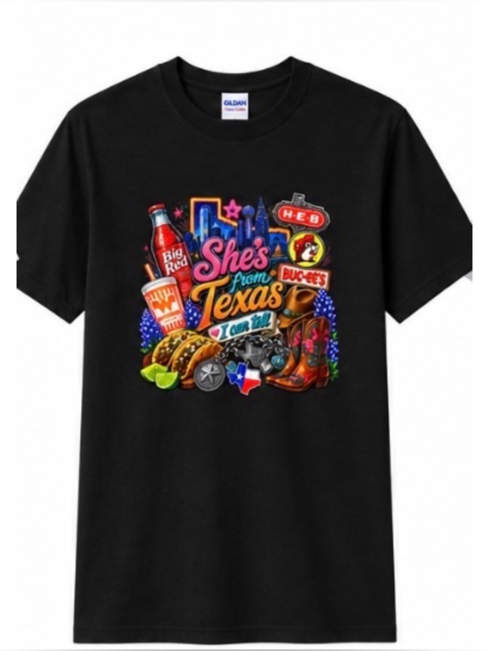 Women’s Tee "She's From Texas" Colorful graphic!